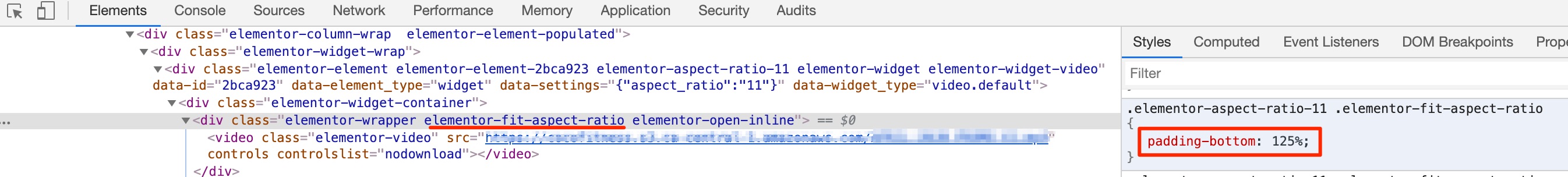 elementor video aspect ratio