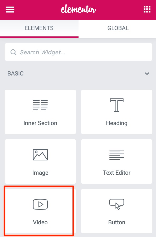 elementor video widget